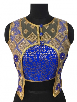 Blue Jacquard, Net Embroidery Work & Diamond Work Blouses