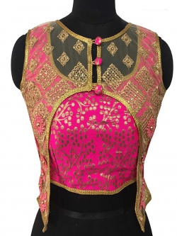 Pink Jacquard, Net Embroidery Work & Diamond Work Blouses