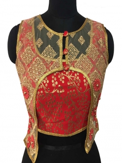 Red Jacquard, Net Embroidery Work & Diamond Work Blouses
