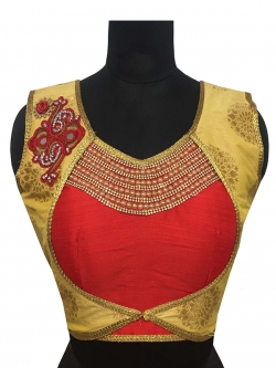 Red Jacquard, Tafetta Silk Pearl Work & Mirror, Diamond Work Blouses