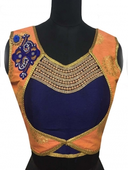 Blue Jacquard, Tafetta Silk Pearl Work & Mirror, Diamond Work Blouses
