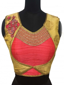 Light Pink Jacquard, Tafetta Silk Pearl Work & Mirror, Diamond Work Blouses