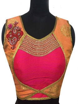 Pink Jacquard, Tafetta Silk Pearl Work & Mirror, Diamond Work Blouses
