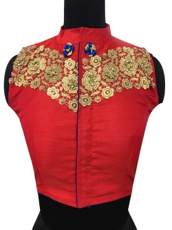 Red Malbari Silk Resham & Diamond Work Blouses