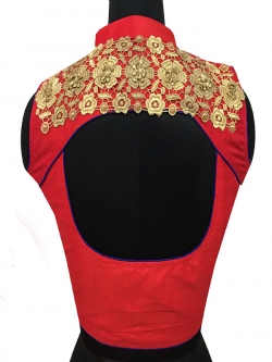 Red Malbari Silk Resham & Diamond Work Blouses