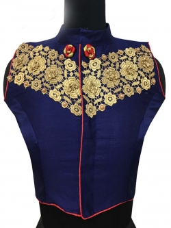 Blue Malbari Silk Resham & Diamond Work Blouses