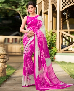 Pink Satin Georgette Digital Printed Regular Sarees