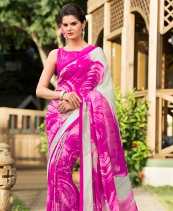 Pink Satin Georgette Digital Printed Regular Sarees