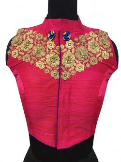 Pink Malbari Silk Resham & Diamond Work Blouses