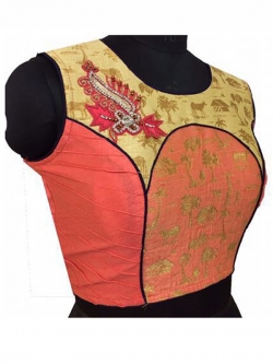 Peach Jacquard Diamond Work, Pearl & Resham Blouses