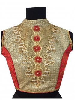 Golden Jacquard, Net Embroidery Work & Pearl, Resham Diamond Work Blouses