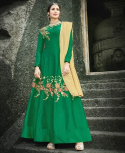 Green Santoon Thread Embroidery Anarkali Suits