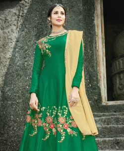 Green Santoon Thread Embroidery Anarkali Suits