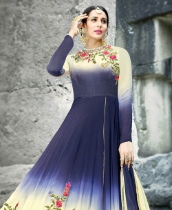 Navy Blue Santoon Thread Embroidery Anarkali Suits