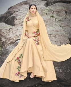 Peach Santoon Thread Embroidery Anarkali Suits