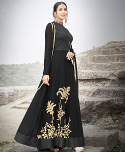 Black Santoon Thread Embroidery Anarkali Suits