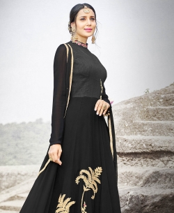 Black Santoon Thread Embroidery Anarkali Suits