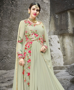 Gray Santoon Thread Embroidery Anarkali Suits