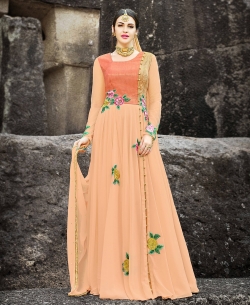 Orange Santoon Thread Embroidery Anarkali Suits