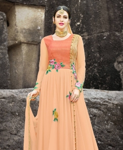 Orange Santoon Thread Embroidery Anarkali Suits