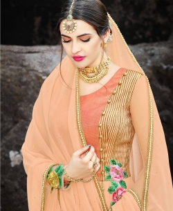 Orange Santoon Thread Embroidery Anarkali Suits