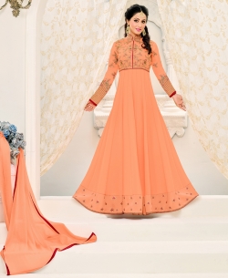 Light Orange Georgette Printed Salwar Suits
