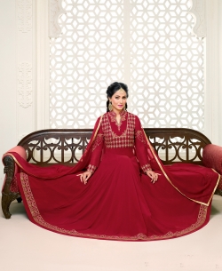 Maroon Georgette Printed Salwar Suits