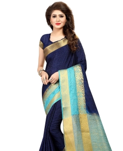 Navy Blue Nylon Silk Weaving Print Border Sarees