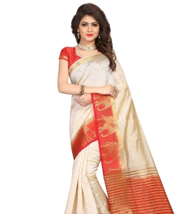 Cream Nylon Silk Weaving Print Border Sarees