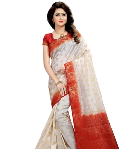 Off White Nylon Silk Weaving Print Border Sarees