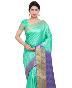 Sea Green Nylon Silk Weaving Print Border Sarees