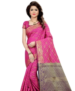 Pink Cotton Silk Weaving Print Border Sarees