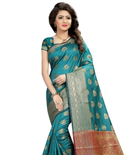 Green Cotton Silk Weaving Print Border Sarees