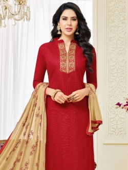 Red Cotton Printed Chudidhar Suits