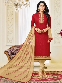 Red Cotton Printed Chudidhar Suits