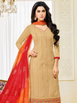 Beige Cotton Printed Chudidhar Suits