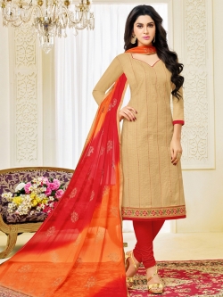 Beige Cotton Printed Chudidhar Suits