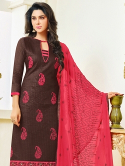 Brown Cotton Printed Chudidhar Suits
