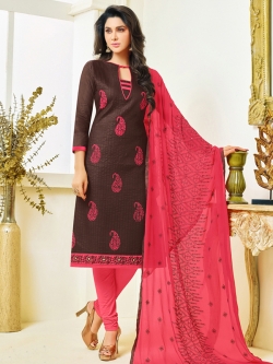 Brown Cotton Printed Chudidhar Suits
