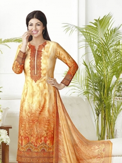 Orange & Yellow Pure Lawn Cotton Embroidery Chudidhar Suits