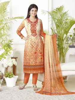 Orange Pure Lawn Cotton Embroidery Chudidhar Suits