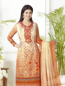 Orange Pure Lawn Cotton Embroidery Chudidhar Suits