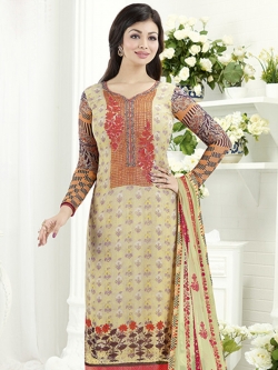 Cream & Multi Georgette Printed Chudidhar Suits