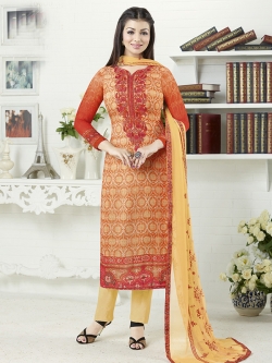 Orange Georgette Printed Chudidhar Suits