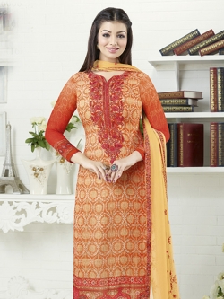 Orange Georgette Printed Chudidhar Suits
