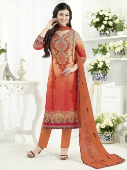 Orange Georgette Printed Chudidhar Suits