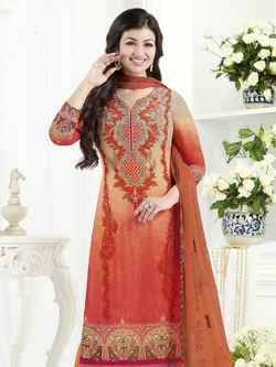 Orange Georgette Printed Chudidhar Suits