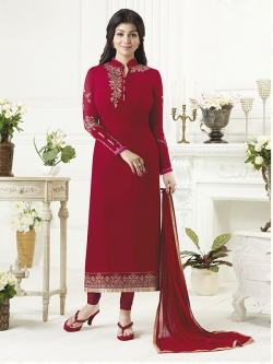 Maroon Georgette Thread Embroidery Chudidhar Suits