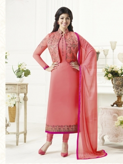 Light Pink Georgette Thread Embroidery Chudidhar Suits