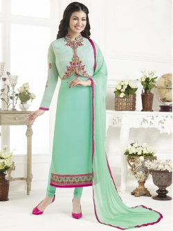 Sky Blue Georgette Thread Embroidery Chudidhar Suits